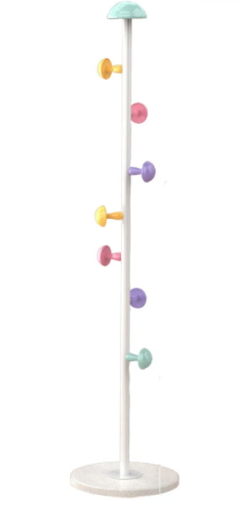 Cuier pentru haine 7 carlige in forma de ciuperca otel carbon 167 x 30 cm ALB